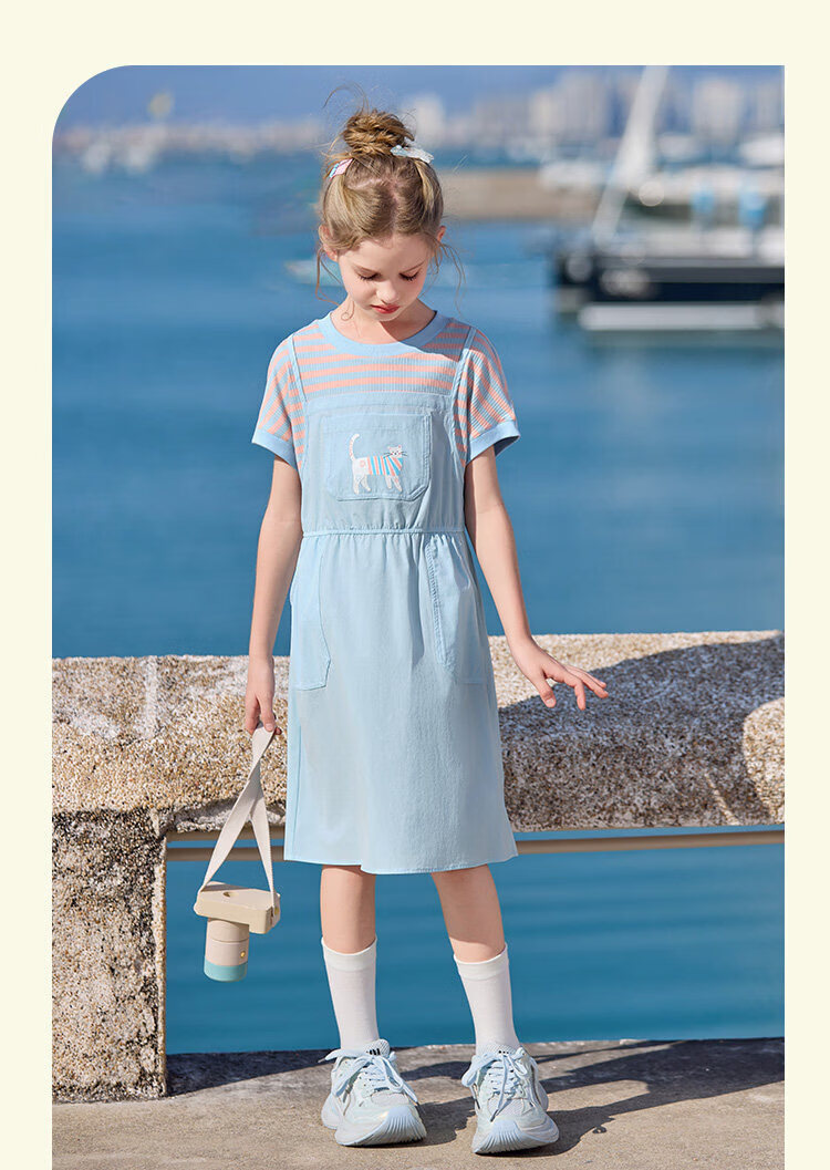 CHANZUIGOU Girls' Two-in-One Energetic T-Shirt Dress with Spliced Suspender Skirt 2026 Summer New Fashion 21